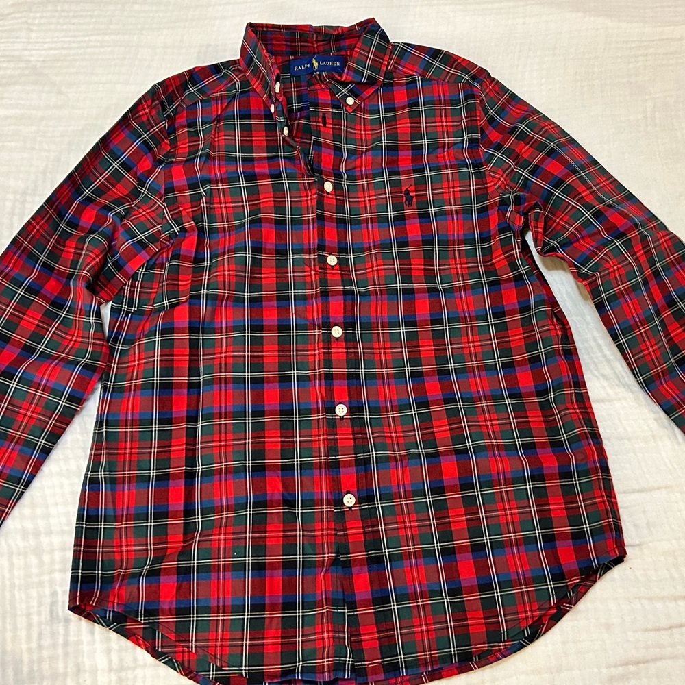 POLO RALPH LAUREN Plaid Cotton Poplin Shirt Boys sz Large (14-16 ) NWT Holiday